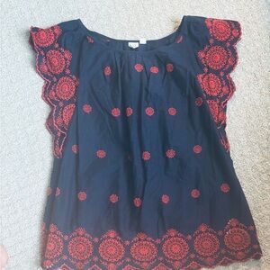 GAP Blue and Red Eyelet Ruffled  Blouse